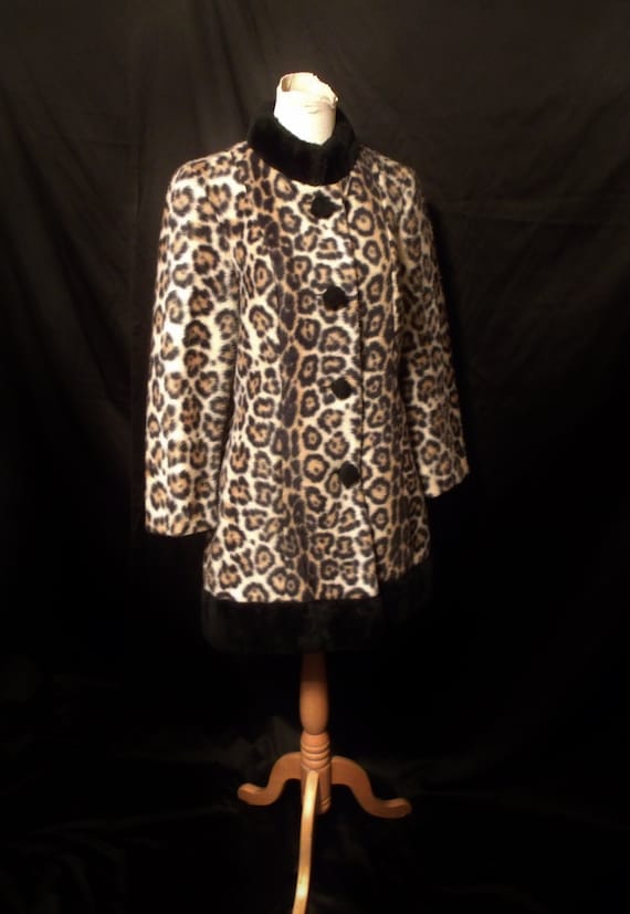 Vtg 60s Mod Fuzzy Leopard Print Coat Sz M/L / Vin… - image 1