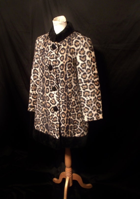 Vtg 60s Mod Fuzzy Leopard Print Coat Sz M/L / Vin… - image 3