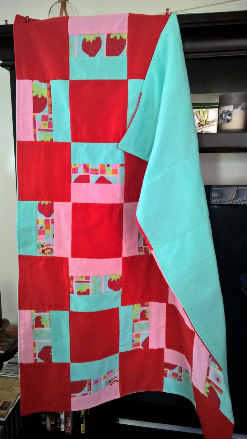 Strawberry Shortcake BABY Quilt. All Flannel. Designed by Judy Etsy