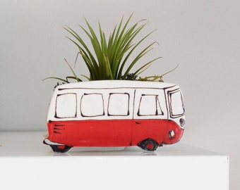 Small red van planter. Perfect cactus or succulent planter. Unique planter!