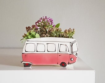 Small pink van planter. Perfect cactus or succulent planter. Unique planter!