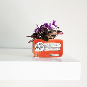 Small orange Vintage Radio planter. Perfect cactus or succulent planter. Unique dark orange ceramic planter image 1