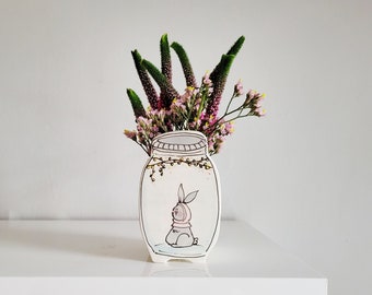 Small bunny in a jar ceramic planter