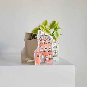 Small handmade ceramic planter of row of houses, series one. Happy vase for plants, perfect for cactus or succulent image 3