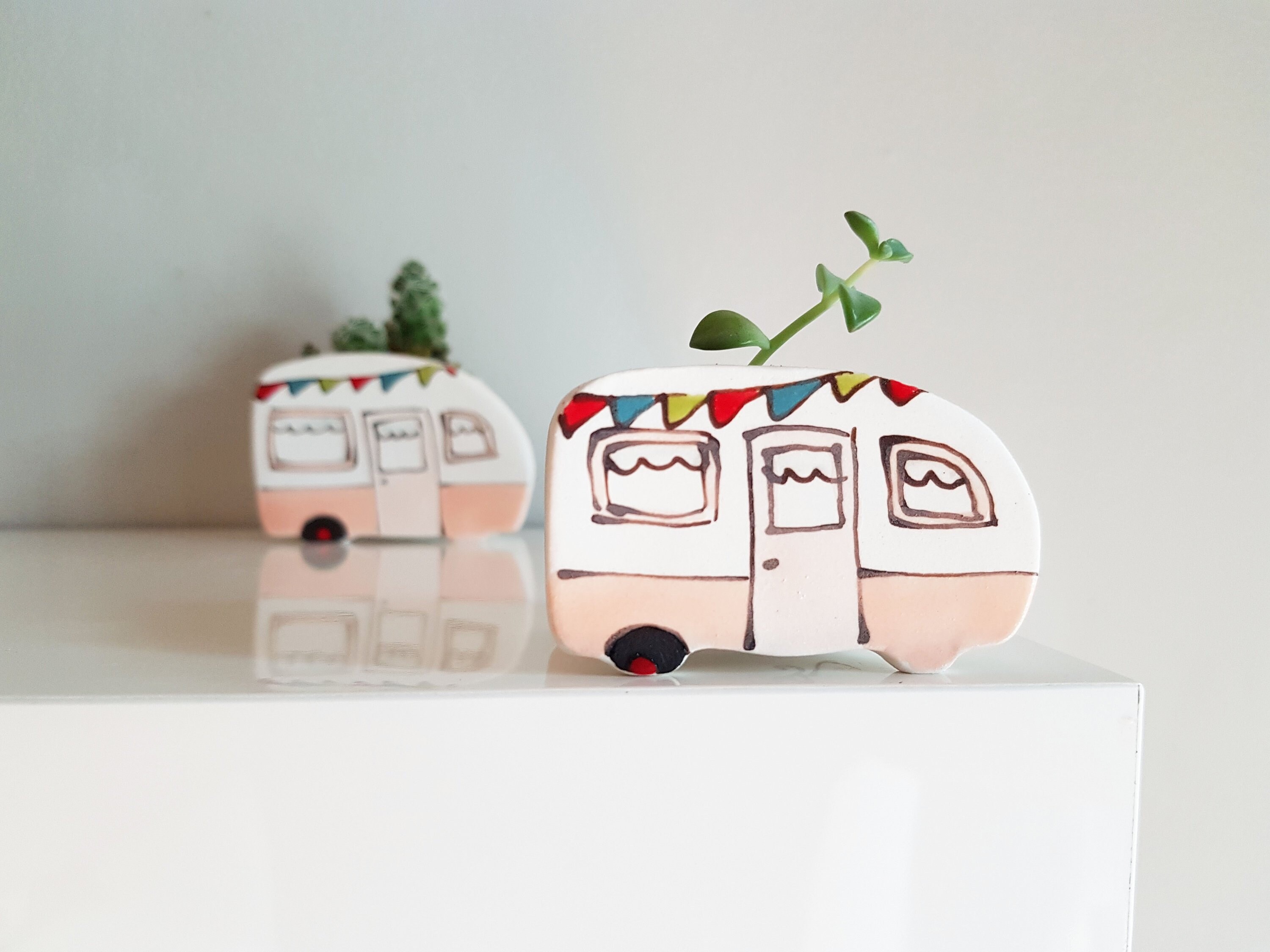 Mini Vase Caravane Vintage Pour Plantes, Pêche. Cache-Pot Parfait Cactus, Succulentes. Succulent Pla