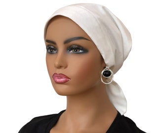 Chemo Head Wrap For Women With Hair Loss, White Head Scarf, Breast Cancer Gifts,