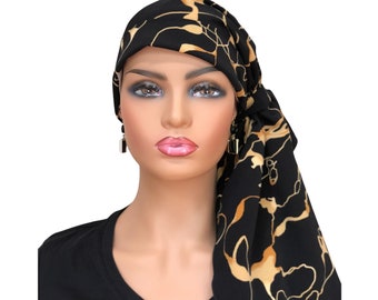 Black And Gold, Head Scarf For Women, Chemo Headwear, Breast Cancer Gifts