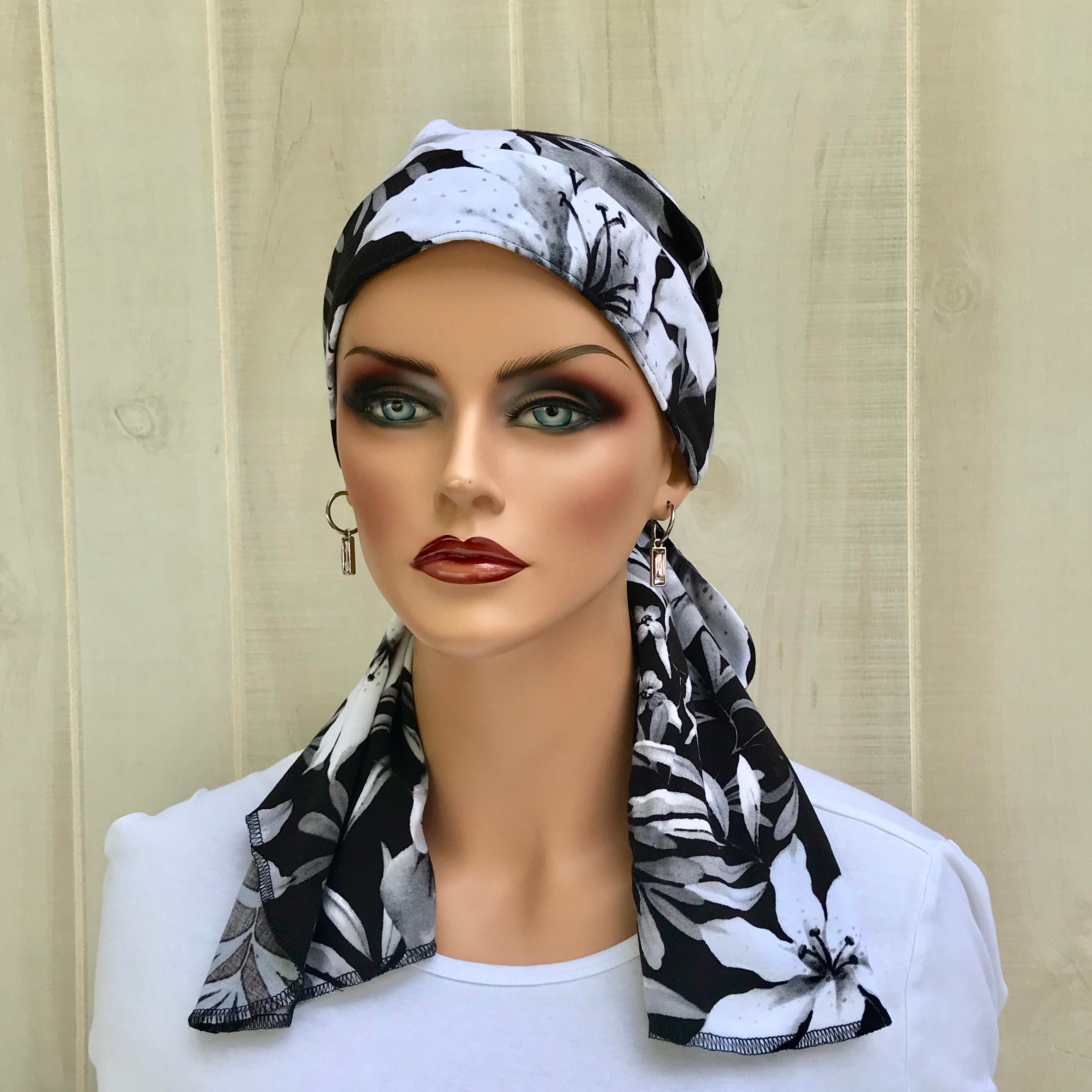 PreTied Head Scarf For Women With Hair Loss. Cancer Headwear, Chemo