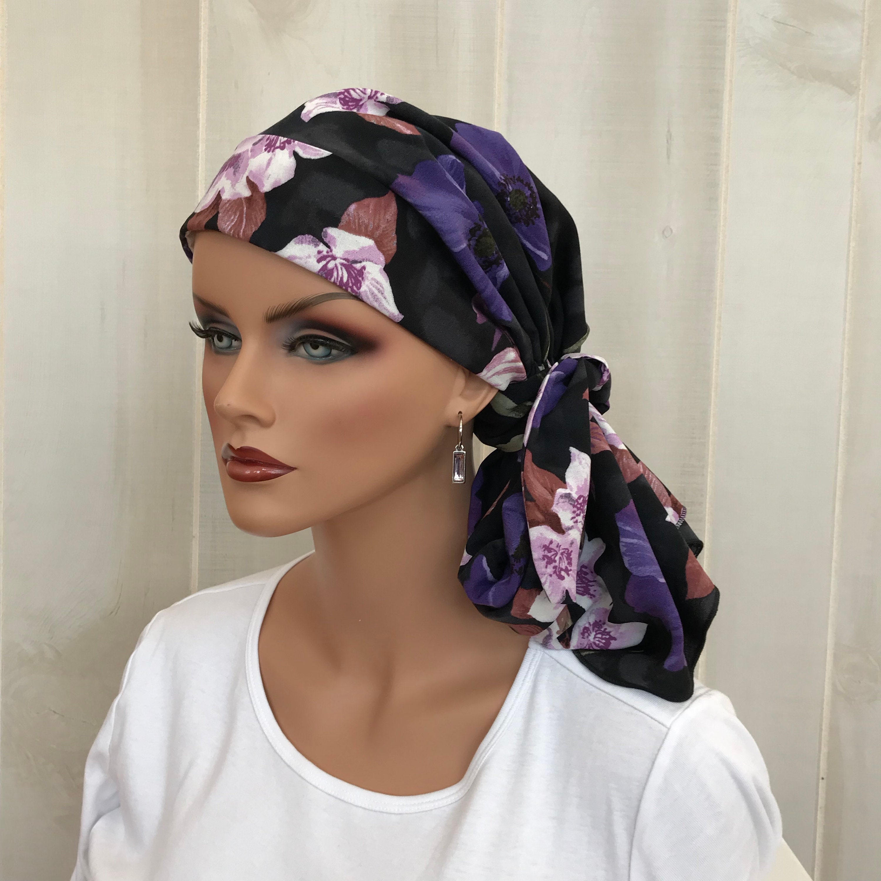 Chemo Hat Turban PURPLE FLAMES Hair Loss Hat Alopecia Scarf Cancer Hat