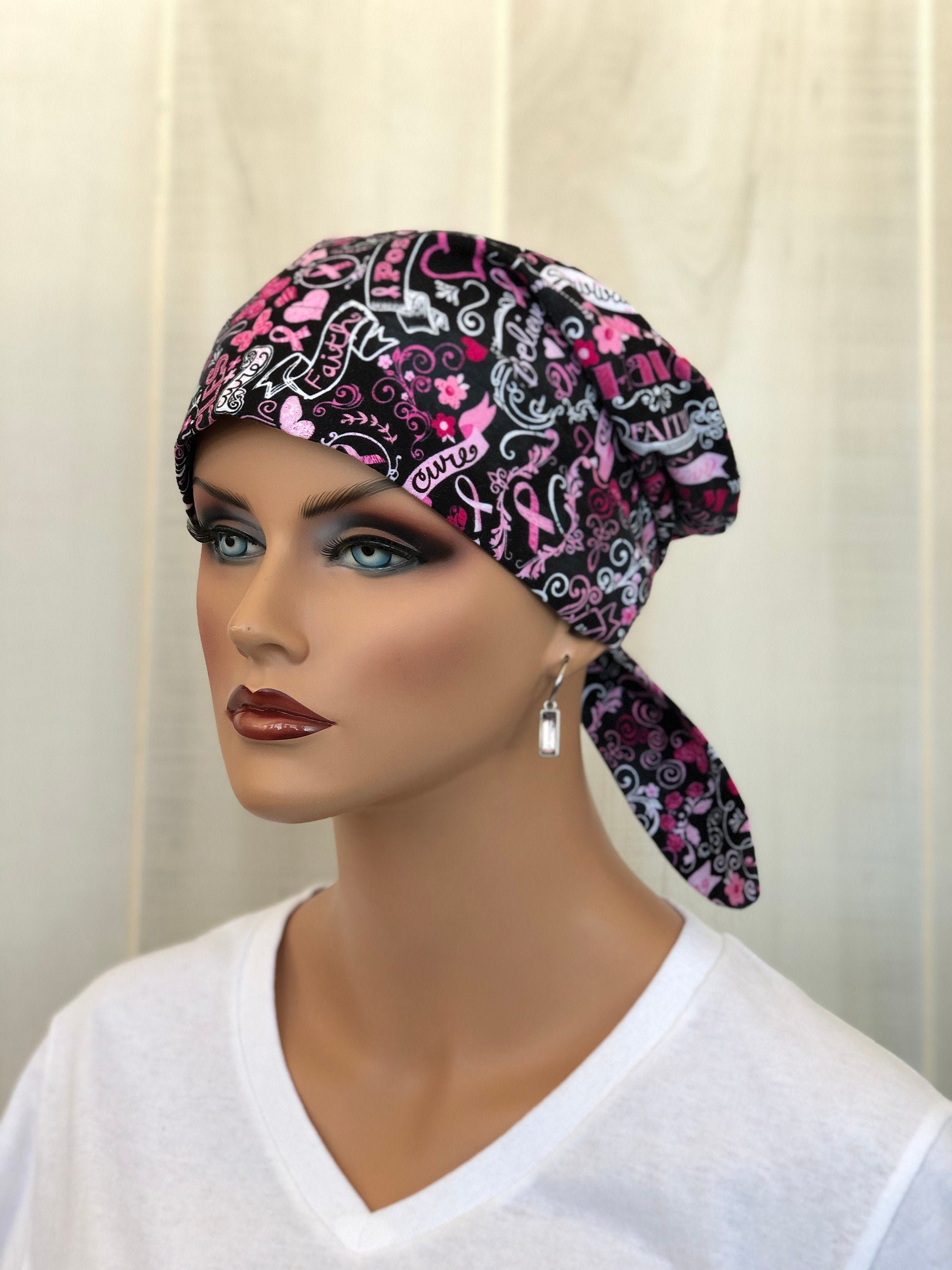 Pink Ribbon Scrub Hats For Women 