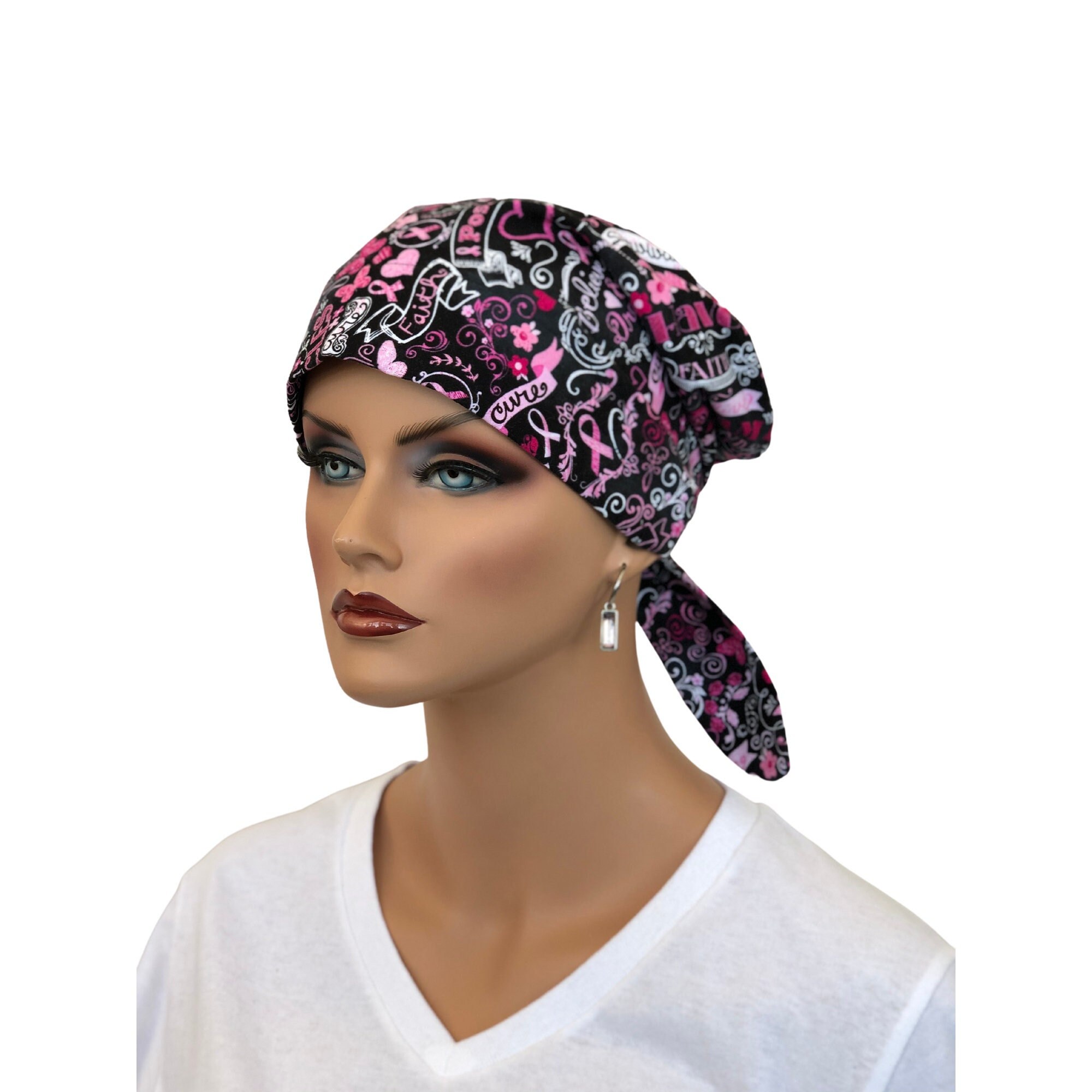 Pink Ribbon Scrub Hats For Women 