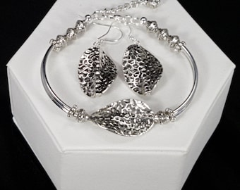 Hammered Silver Bracelet & Earring Set