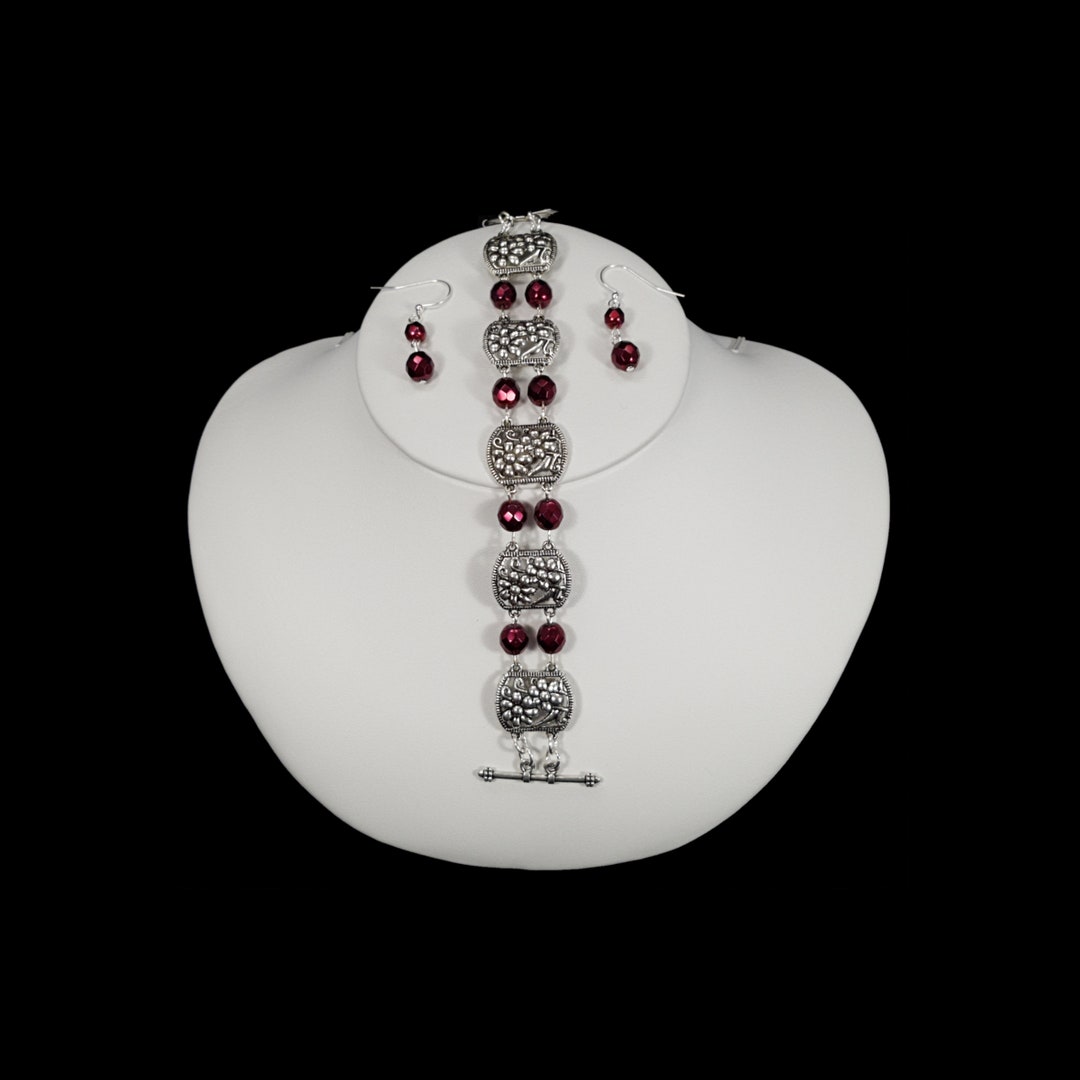 Red Crystal Bracelet, Red Crystal Bracelet Set, Bracelet & Earring Set ...