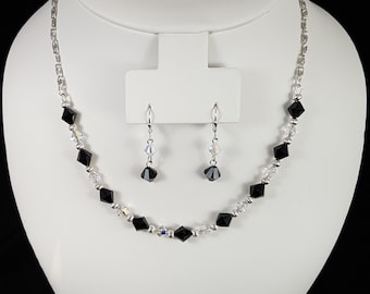 Black Swarovski Crystal Necklace, black Swarovski crystal necklace, crystal necklace set