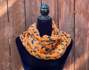 Halloween Cats Bonding Scarf, Orange and Black pocket Scarf, Double Loop or Single Loop, One Pocket or Two Pockets