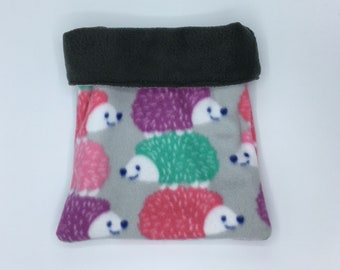 Fleece Sleep Sack, Cuddle Sack, Pastel colored Hedgehogs on Grey, for Hedgehog, Sugar Glider, Guinea Pig, Rats, and other Small Animals