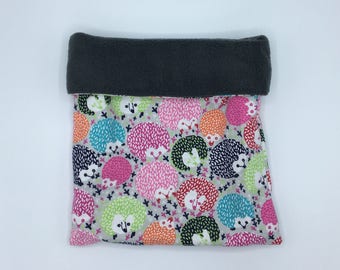 Flannel Sleep Sack, Cuddle Sack, Many colored Hedgehogs on Grey, for Hedgehog, Sugar Glider, Guinea Pig, Rats, and other Small Animals