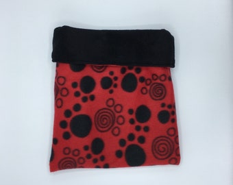 Fleece Sleep Sack, Cuddle Sack, Red and Black Paw Prints, for Hedgehogs, Sugar Gliders, Guinea Pigs, Rats, and other Small Animals