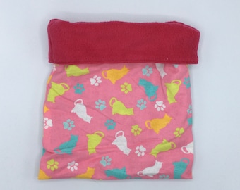 Flannel Sleep Sack, Cuddle Sack, Pink Kitties, Cats, for Hedgehogs, Sugar Gliders, Guinea Pigs, Rats, and other Small Animals