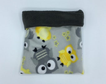 Fleece Sleep Sack, Cuddle Sack, Yellow and Grey Owls, for Hedgehog, Sugar Glider, Guinea Pig, Rats, and other Small Animals