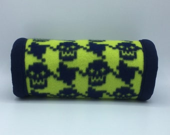 Pixel Skull Tube Tunnel, Navy and Green 12 inch Fleece, for hedgehogs, guinea pigs, rats, sugar gliders and other small