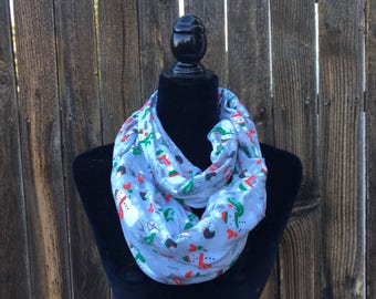 Infinity Bonding Scarf, Christmas Hedgehogs Knit, Snowman, Double Loop or Single Loop, One Pocket or Two Pockets
