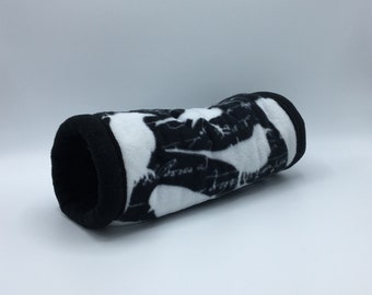 12 inch Fleece Tunnel, Black abd White Birds, for hedgehogs, guinea pigs, rats, sugar gliders and other small animals