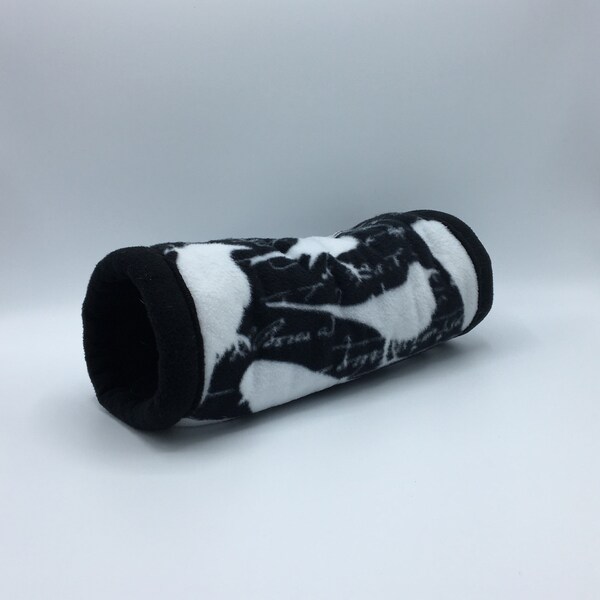 12 inch Fleece Tunnel, Black abd White Birds, for hedgehogs, guinea pigs, rats, sugar gliders and other small animals
