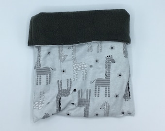 Flannel Sleep Sack, Cuddle Sack, Grey Giraffes, for Hedgehog, Sugar Glider, Guinea Pig, Rats, and other Small Animals