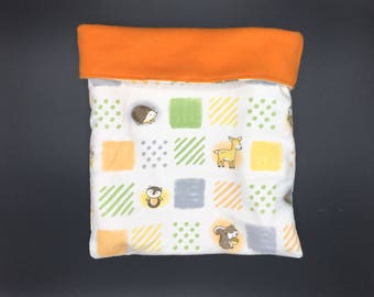 Flannel Sleep Sack, Cuddle Sack, Orange Hedgehog Squares, for Hedgehog, Sugar Glider, Guinea Pig, Rats, and other Small Animals