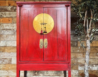 Lacquered Chinese marriage cupboard