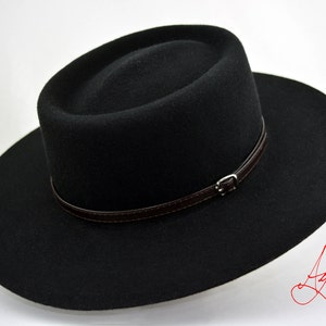Black Wide Brim Western Hat - The GAMBLER | Handcrafted Wool Felt | Optional Features