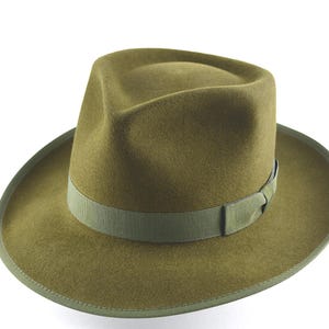 Olive Green Fedora Hat - The BOXER | Handmade Fur Felt | Men&#39;s Designer Style