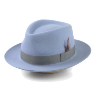 Fedora | The CLUBBER | Light Blue Fedora Hat For Men | Mens Fedora Hats | Mens Fur Felt Hat | Fashion Accessories | Big Head Attire | Gifts
