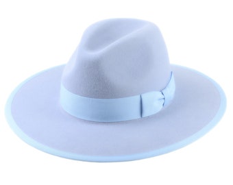 Fedora de ala ancha / El TAYLOR / Sombrero de ala ancha azul claro Hombres Mujeres / Sombrero de fieltro de piel para mujeres Hombres / Sombrero Fedora