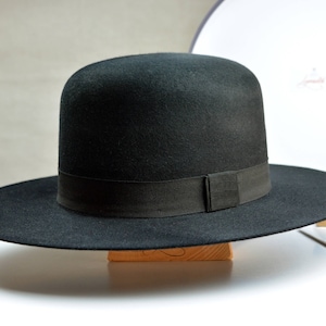Breite Krempe Fedora | Der BILLY J | Schwarzer Fell Filz Runde Krone breite Krempe Mütze Herren Damen | Western Mützen