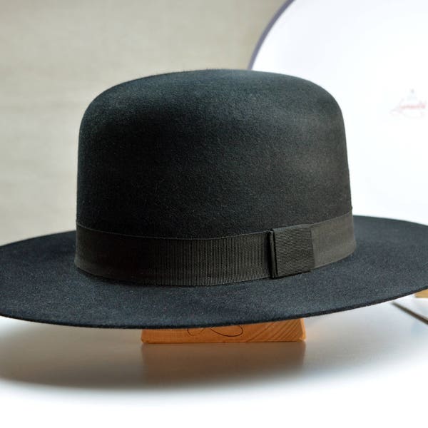 Wide Brim Fedora | The BILLY J | Black Fur Felt Round Crown Wide Brim Hat Men Women | Western Hats