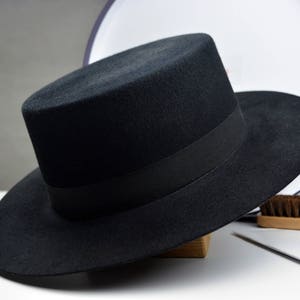 Rijhoed | Het DROVER | Black Rabbit Fur Felt Flat Top Rijhoed | Westerse hoeden