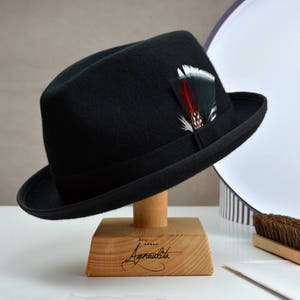 Narrow Brim Fedora | The CRAB | Black Wool Felt Trilby Hat Men | Fedora Hat For Men | Mens Felt Hat
