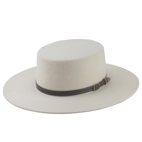 Bolero Hat | The ASTRUM | Ivory Wool Felt Flat Crown Wide Brim Hat Men Women | Western hats | Fashion Attire | Big Head | Accessories Gifts