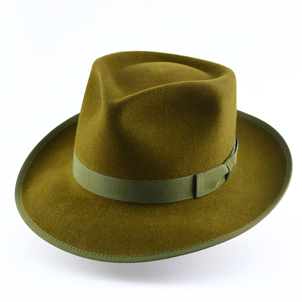 Fedora | The BOXER | Olive Green Fedora Hat For Men | Mens Fedora Hats | Mens Fur Felt Hat