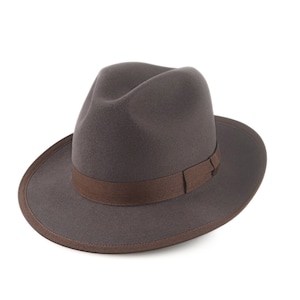 Caribou Grey Wide Brim Fedora - The CAVALIERI | Premium Fur Felt | Men&#39;s Custom Hat