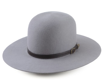 Round Crown Fedora | The LIVAJA | Pewter Grey Wide Brim Hat Men Women | Wool Felt Western Hat