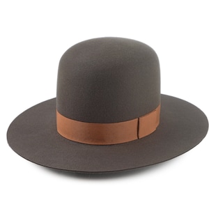 Caribou Grey Round Crown Fedora - The CARIBOU | Wide Brim Western Hat | Custom Open Crown