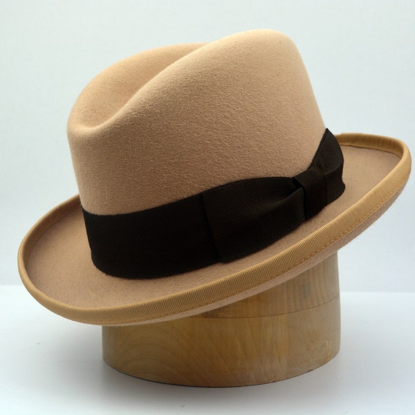 Homburg Hoed | De AMBASSADOR | Lichte Camel Fedora Hoed voor Mannen | Heren Fedora Hoeden | Heren Bont Vilten Hoed