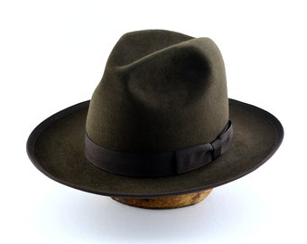 Fedora | The CAVALIERI | Loden Green Beaver Felt Fedora Hat For Men | Mens Fedora Hats | Mens Fur Felt Hat