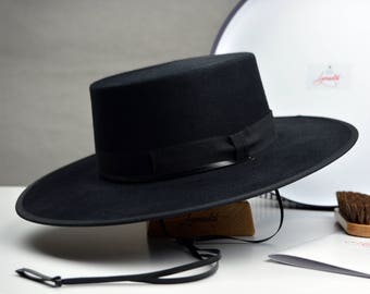 Bolero Hat | The GAUCHO | Black Fur Felt Flat Crown Wide Brim Hat Men Women | Western hats