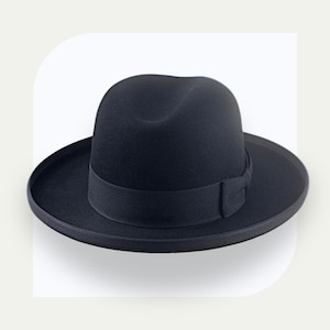 Cappello Homburg a tesa larga nero / The Bostonian / Feltro di coniglio su misura