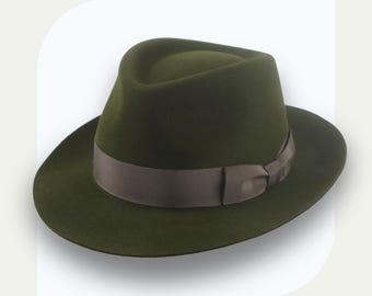 Dark Green Wide Brim Fedora Hat | The Hunter | Custom Fit Fur Felt