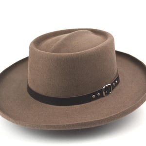 Taupe Gambler Hat - The RIVERSIDE | Handmade Fur Felt | Wide Brim Western Style
